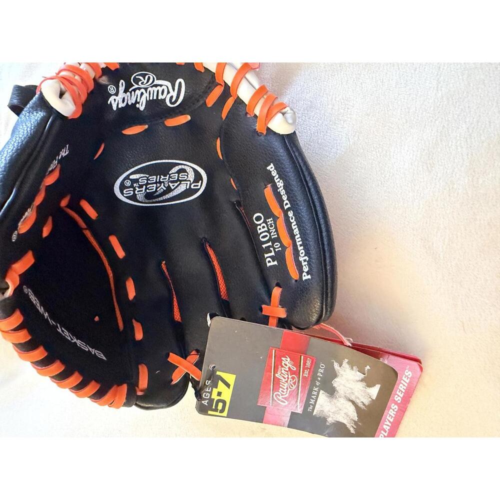 Rawlings Players Series 10 In. Youth Baseball Glove Black Orange PL10BO Ages 5-7